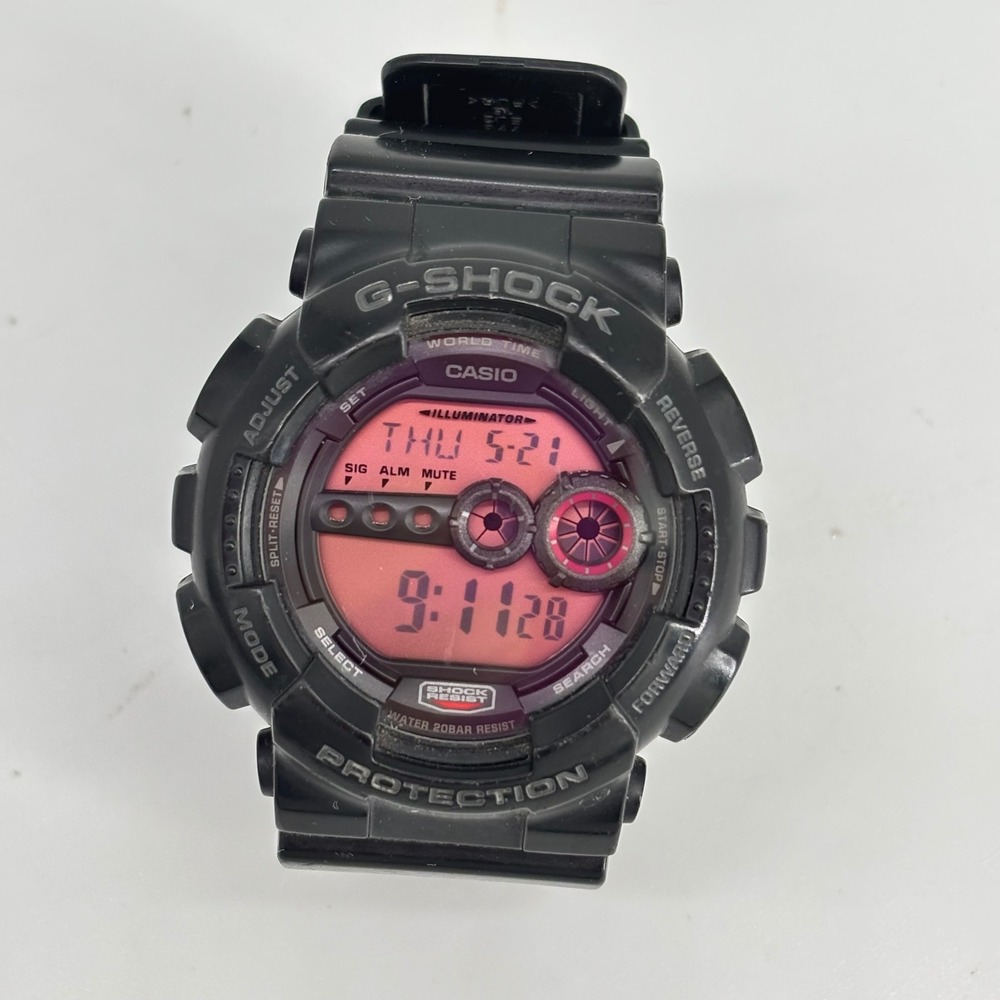 VTG Casio G-Shock Watch Mens OS Black Good Digital Red Display GD-100MS 3263